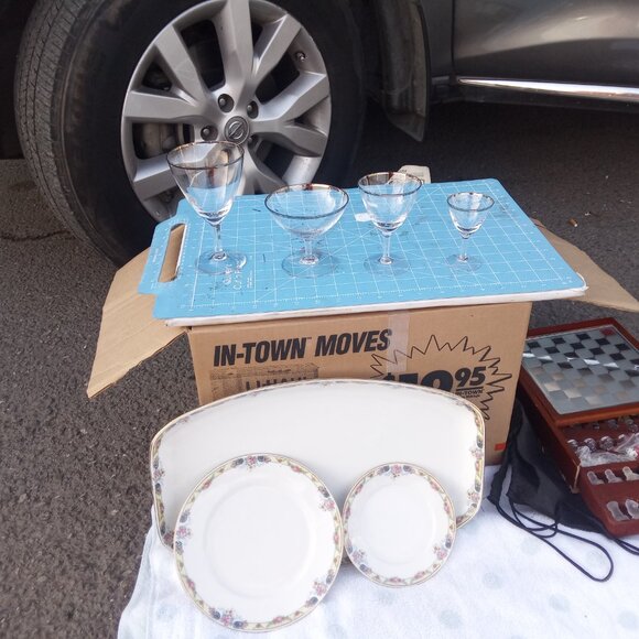 Complete set china 24ktrim Chrystal set platinum trim 3D last super silver - Picture 2 of 2